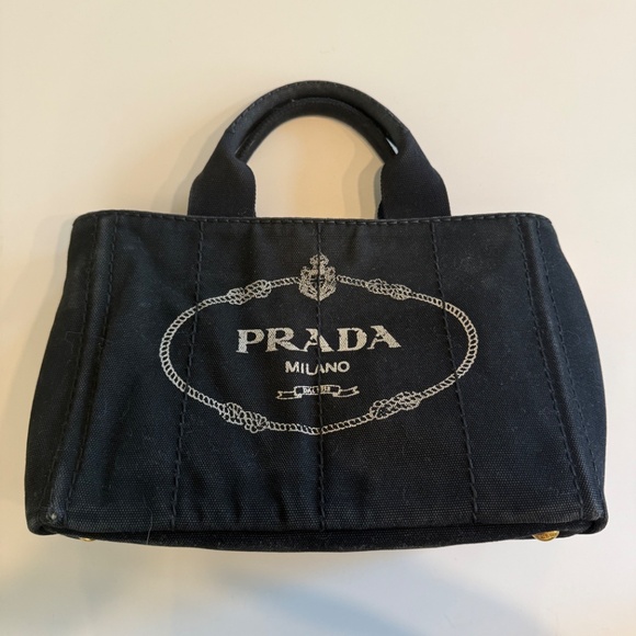 Authentic PRADA Canapa PM Black Canvas - Picture 2 of 6